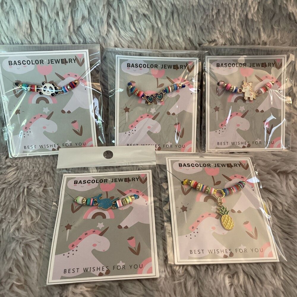 Kids Jewelry Woven Friendship Bracelets & Necklaces Panda Hearts Unicorn Narwhal
